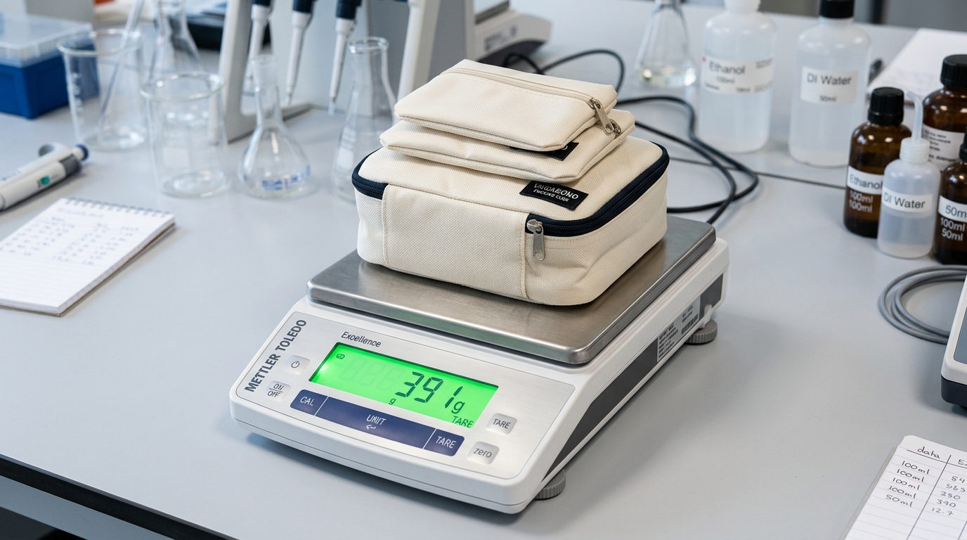 Mettler Toledo lab scale confirming 391g total tare weight of Bagail packing cubes