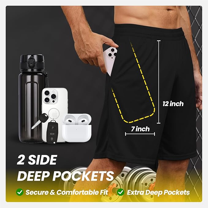 BALENNZ Athletic Shorts for Men with Pockets and Elastic Waistband Quick Dry Activewear - Pocket and Seam Construction