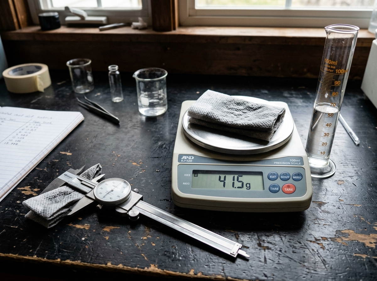Digital precision scale measuring 41.5g saturated liquid capacity of Bounty Quick Size