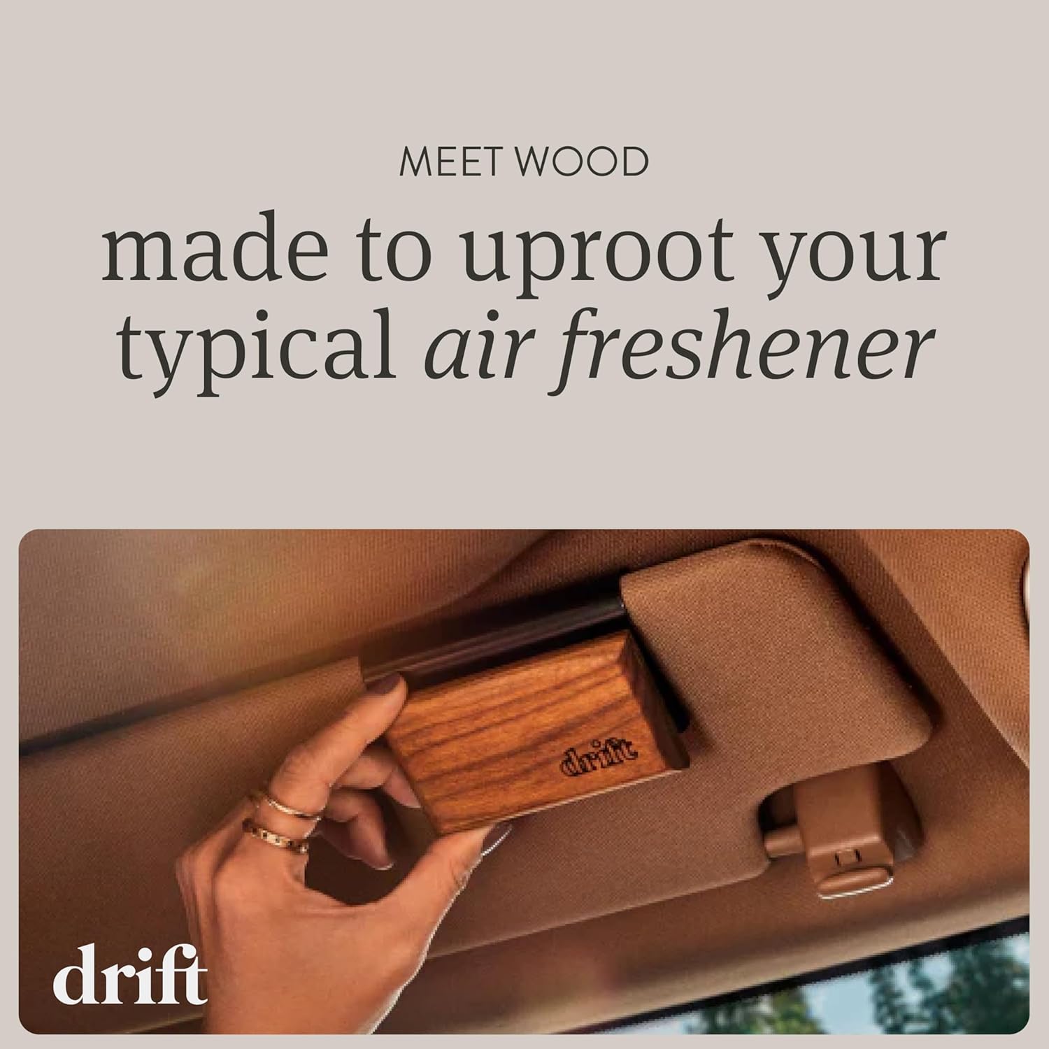 Drift wood car air freshener close-up
