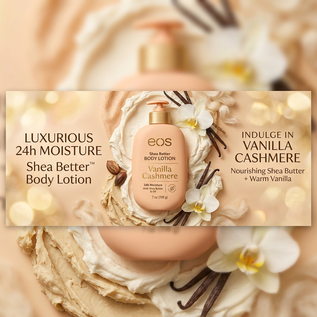 eos Shea Better Body Lotion Vanilla Cashmere Premium Product Showcase Banner
