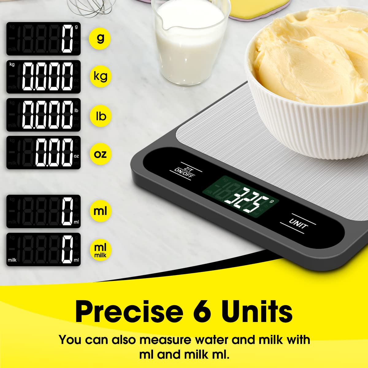Food Scale, 10kg/22lb Digital Kitchen Scale Weight Grams and Ounces - Precise 6 Units Mode Selector Display
