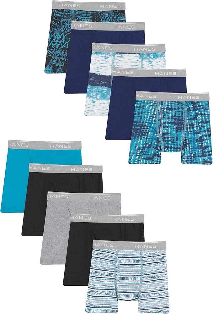 Hanes Boys' Boxer Briefs, Moisture-Wicking Underwear for Boys & Toddlers, Assorted, 10 or 12 Pack - Multipack Assorted Colors and Prints