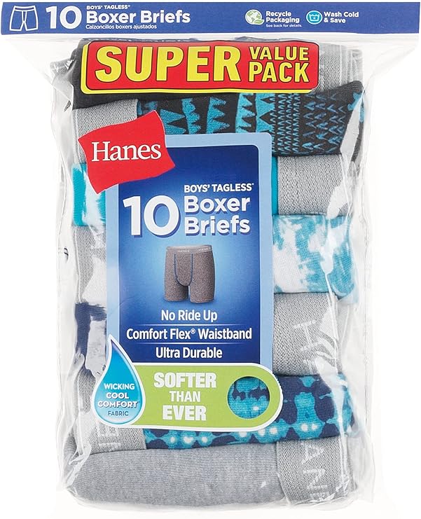 Hanes Boys' Boxer Briefs, Moisture-Wicking Underwear for Boys & Toddlers, Assorted, 10 or 12 Pack - Soft fabric close-up structure and elastic waistband