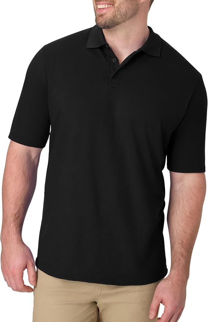Hanes Men’s X-Temp Short Sleeve Polo Shirt Black Fit Model