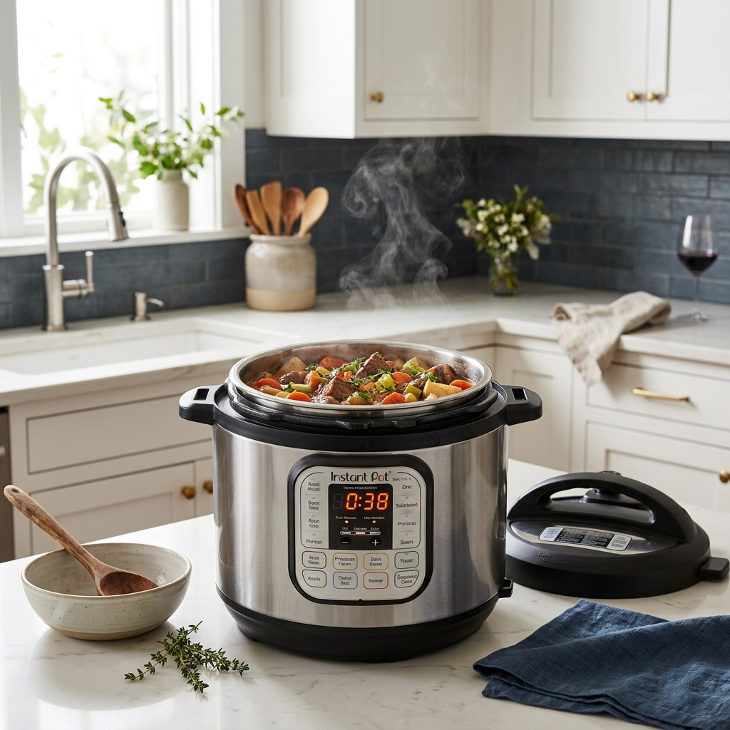 Instant Pot Duo 7-in-1 Electric Pressure Cooker, Slow Cooker, Rice, Steamer, Sauté, Yogurt Maker, Warmer & Sterilizer, Includes App With Over 800 Recipes, Stainless Steel, 6 Quart - Specification Teardown Banner