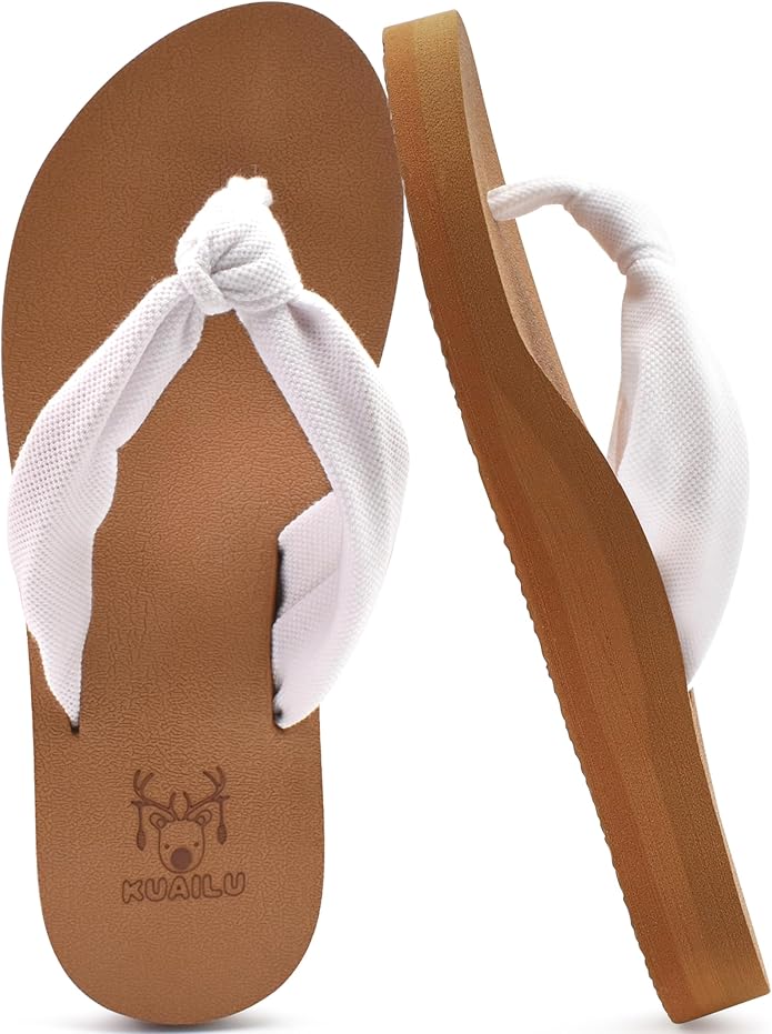 KuaiLu Flip Flops White and Tan model