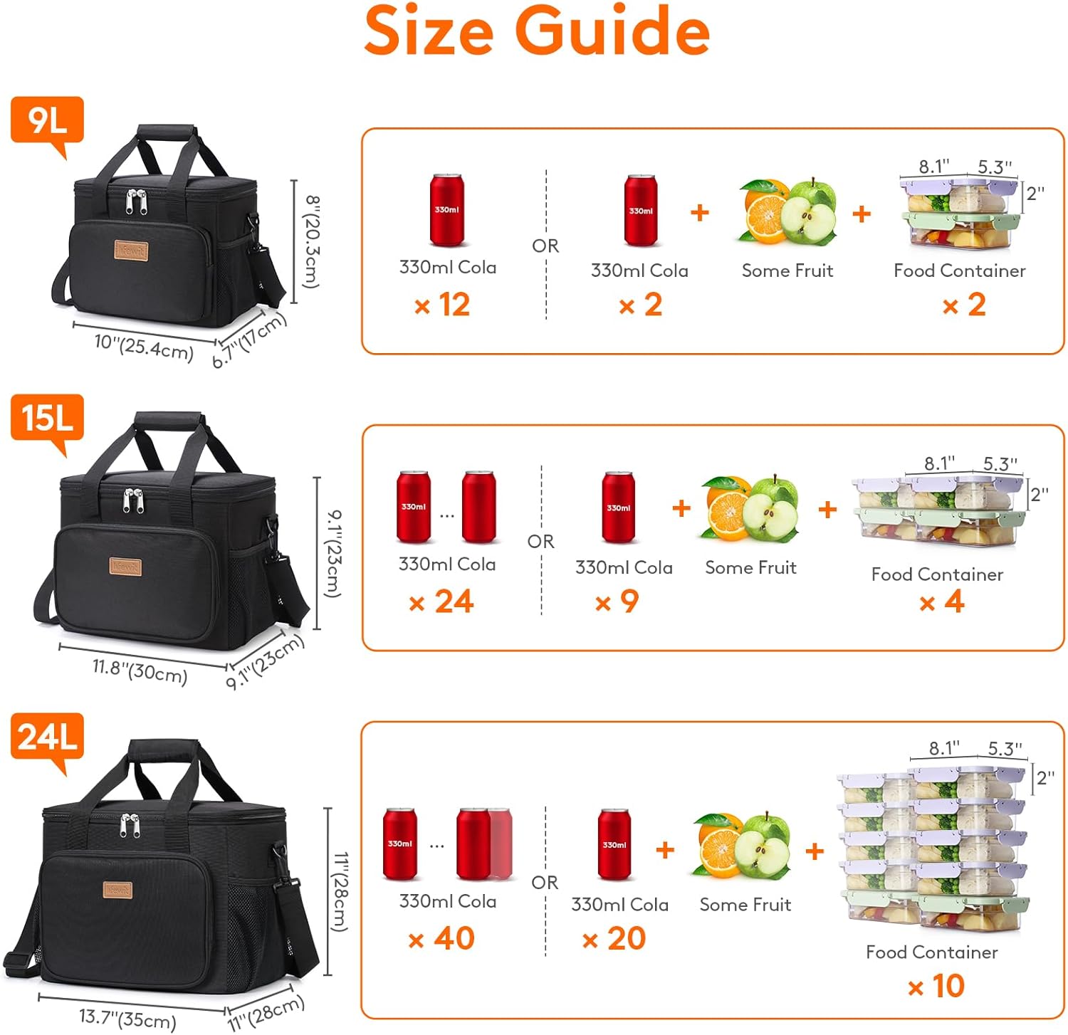 Lifewit Lunch Bag Size Guide 9L Capacity Specs