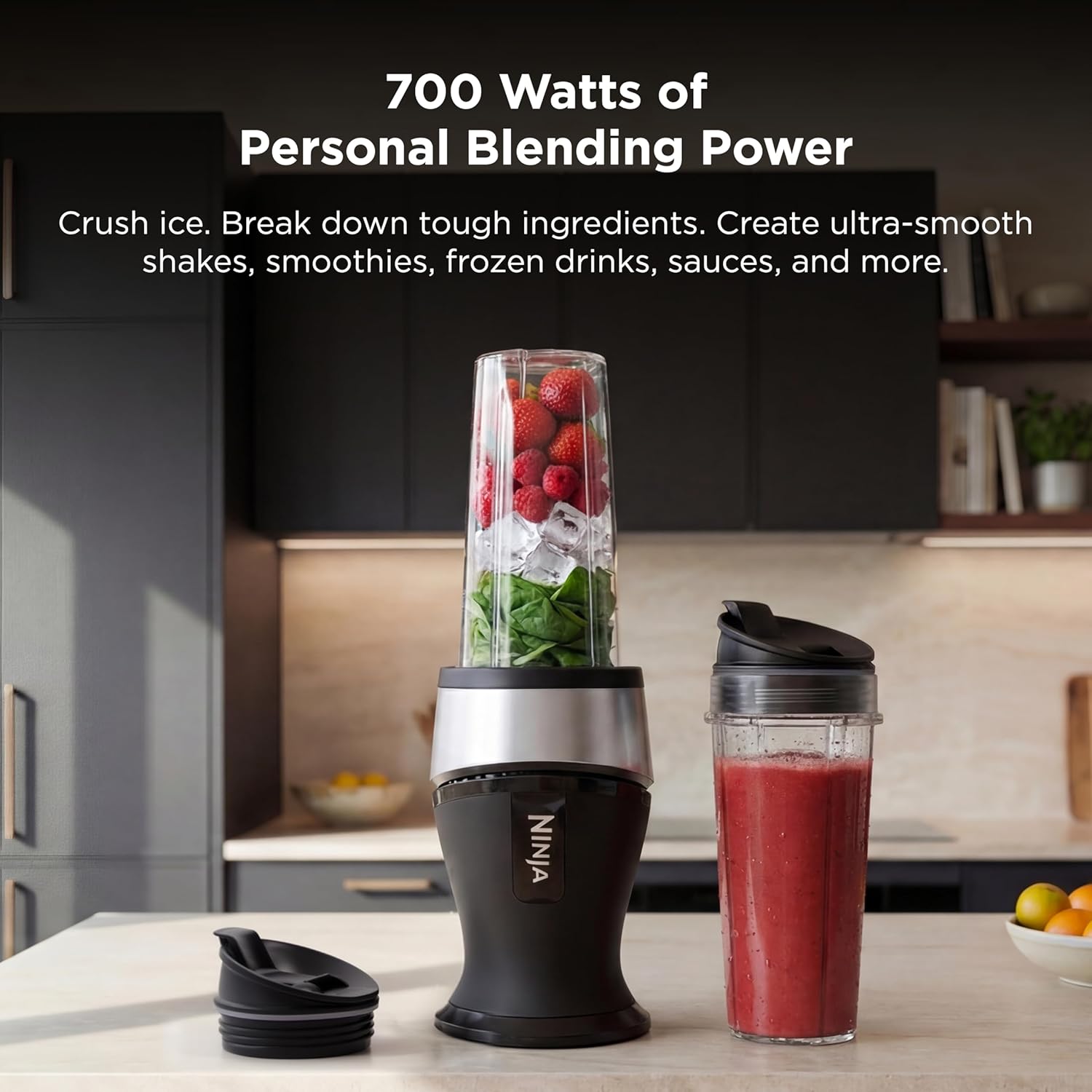 Ninja Fit stainless steel blades cutting through ingredients
