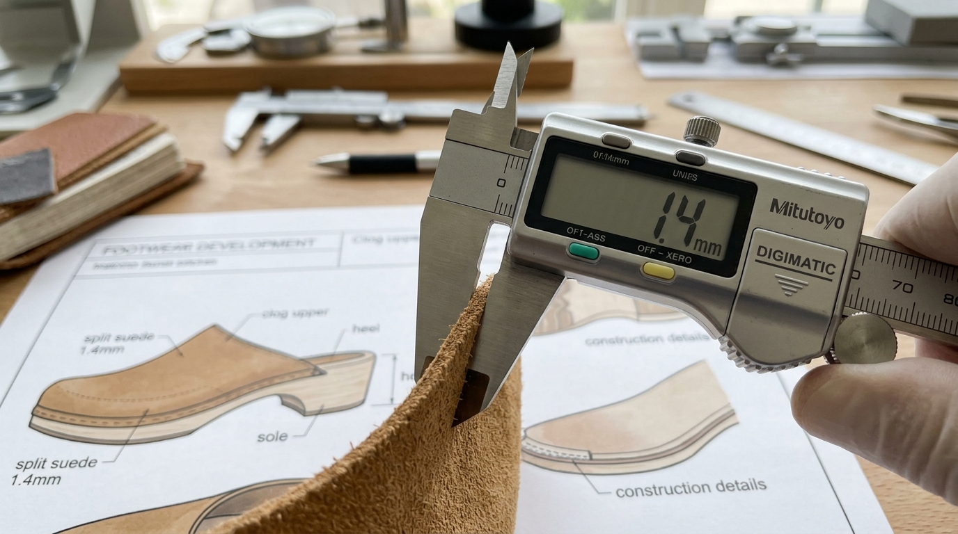 Digital Caliper Measuring 1.4mm Suede Leather Upper Thickness