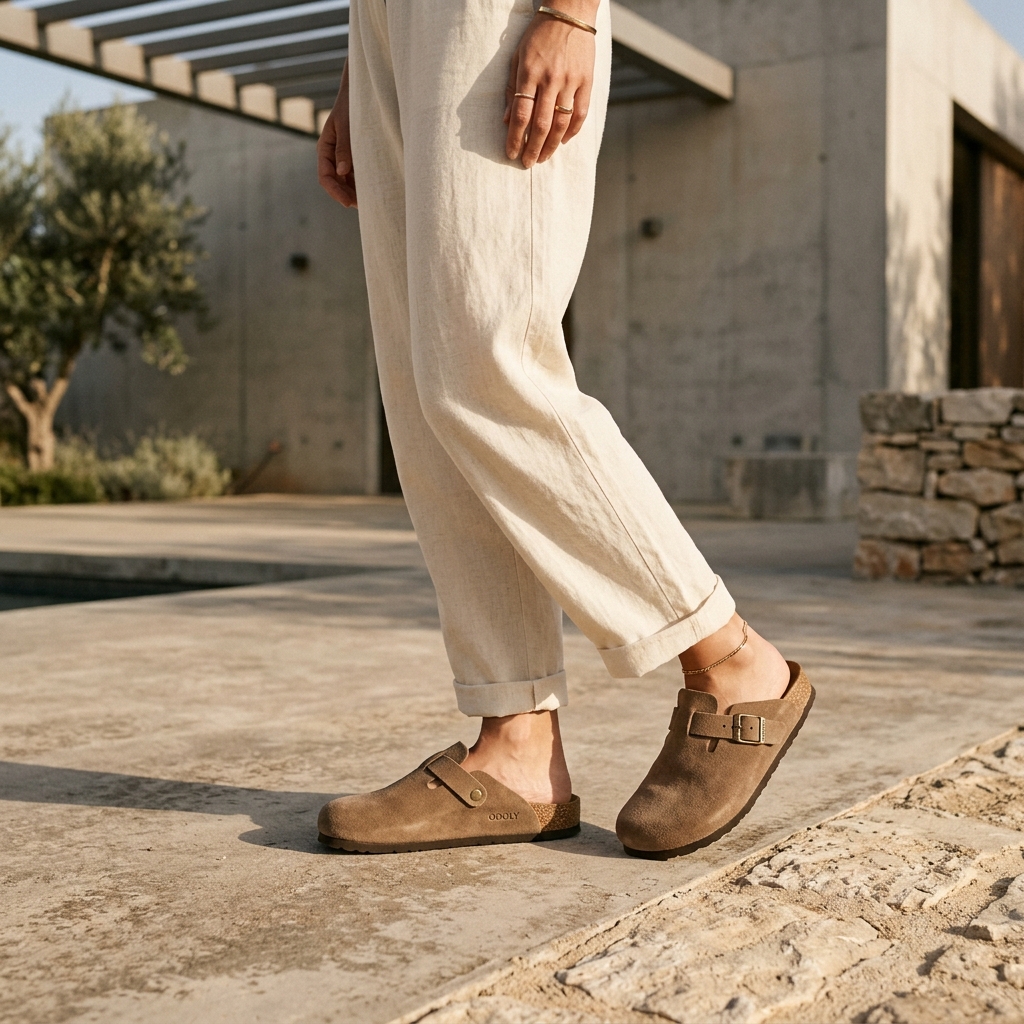 ODOLY Genuine Suede Clogs Specs Banner Design