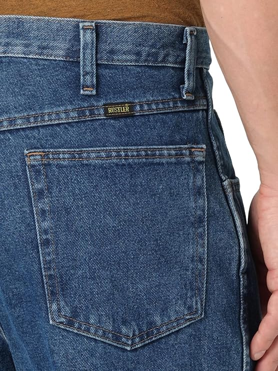 Rustler Men's Classic Relaxed Fit Jeans Stonewash Fabric Weave Detail