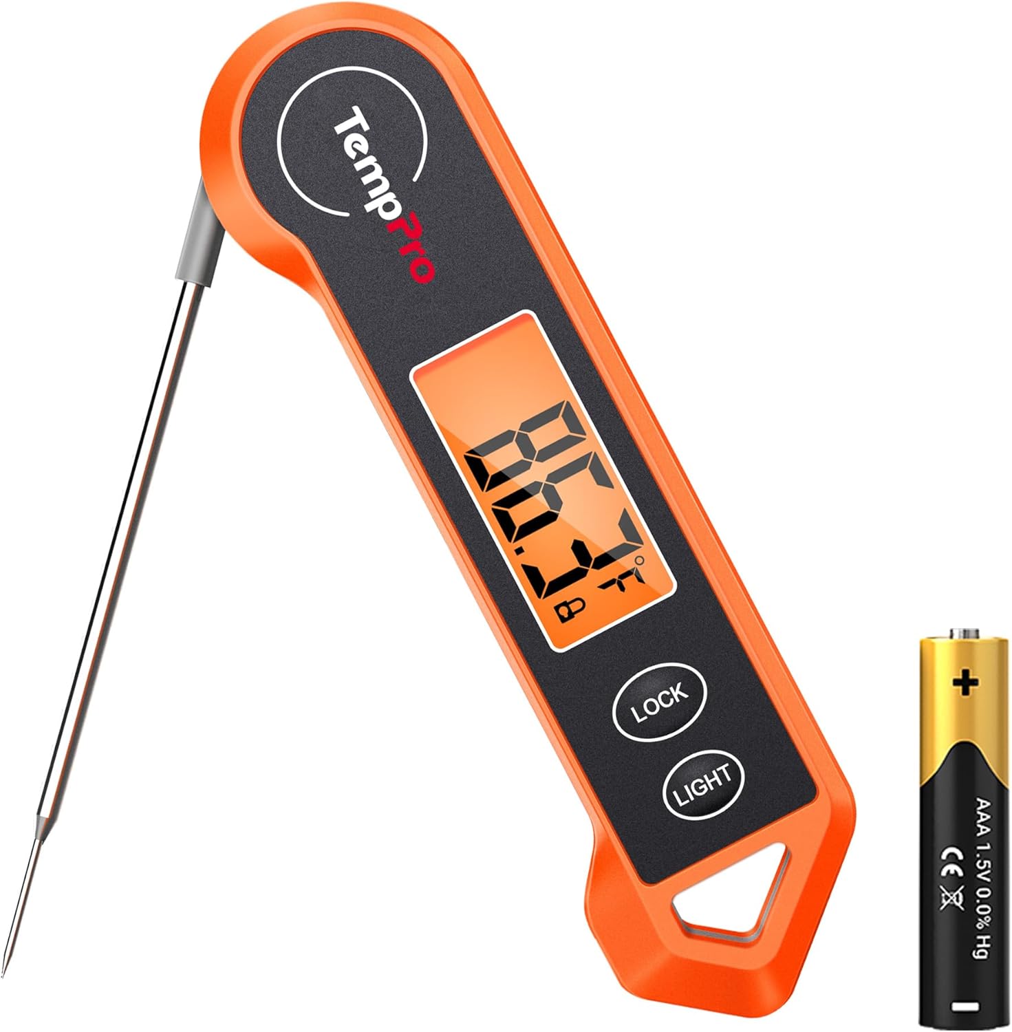 TempPro TP19H Digital Meat Thermometer - Orange Casing Closeup