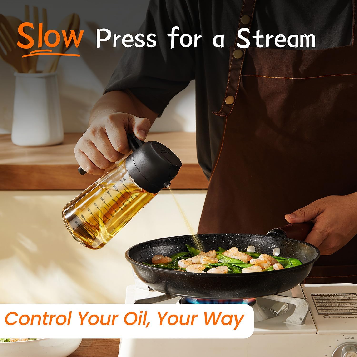 TrendPlain 16oz/470ml Glass Olive Oil Sprayer – 2 in 1 Olive Oil Dispenser Bottle for Air Fryer and kitchen use