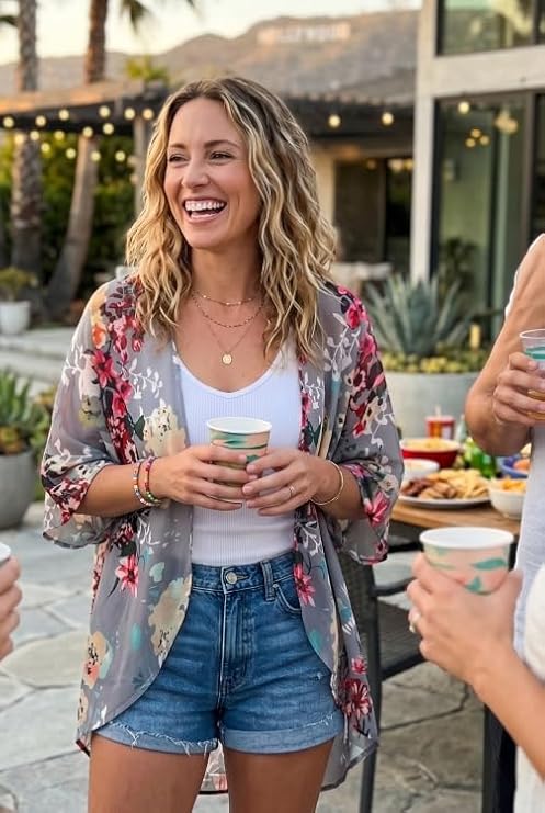 Styling CHICGAL Floral Kimono as swimwear cover up