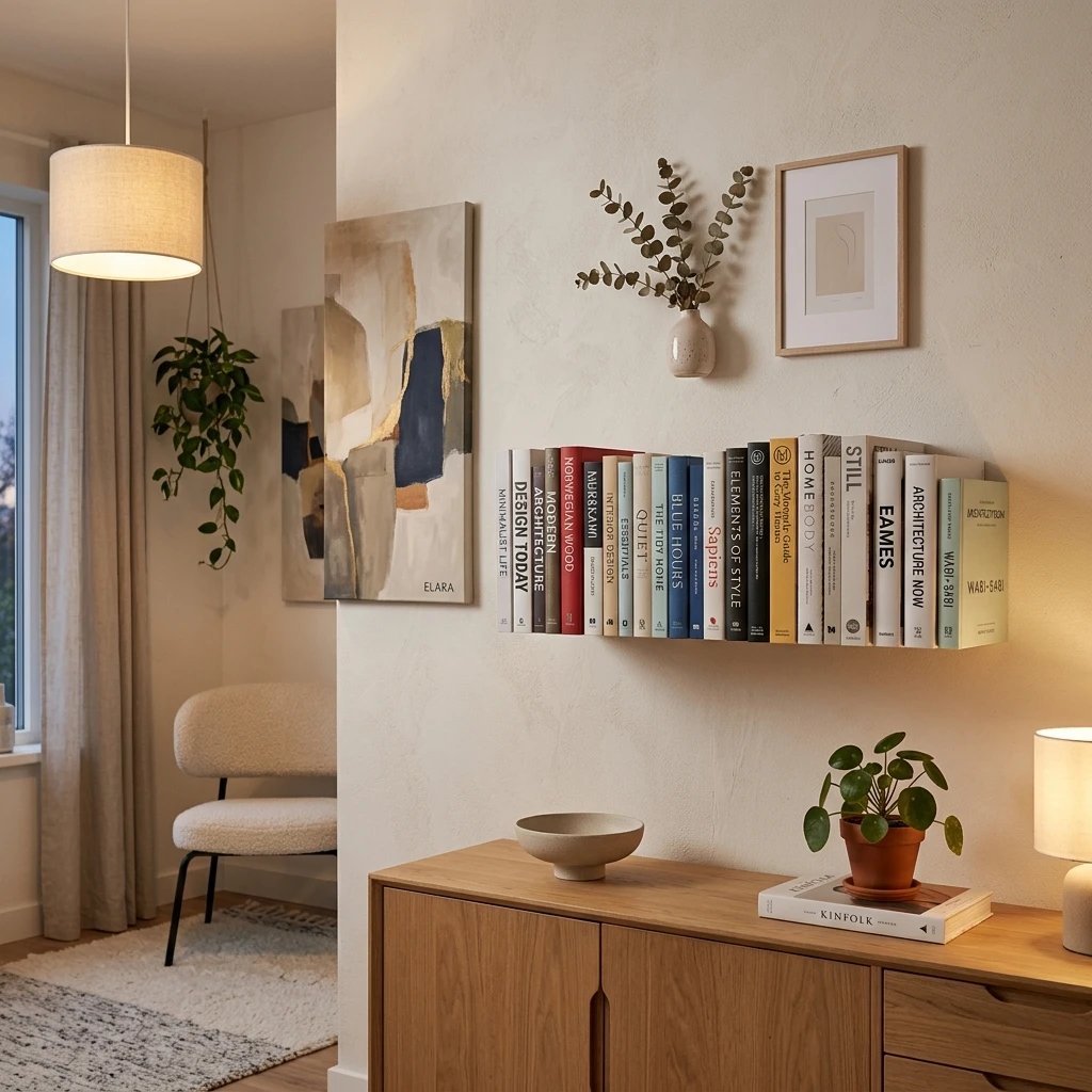 High-resolution diagram illustrating floating bookshelves invisible wall decoration setup.