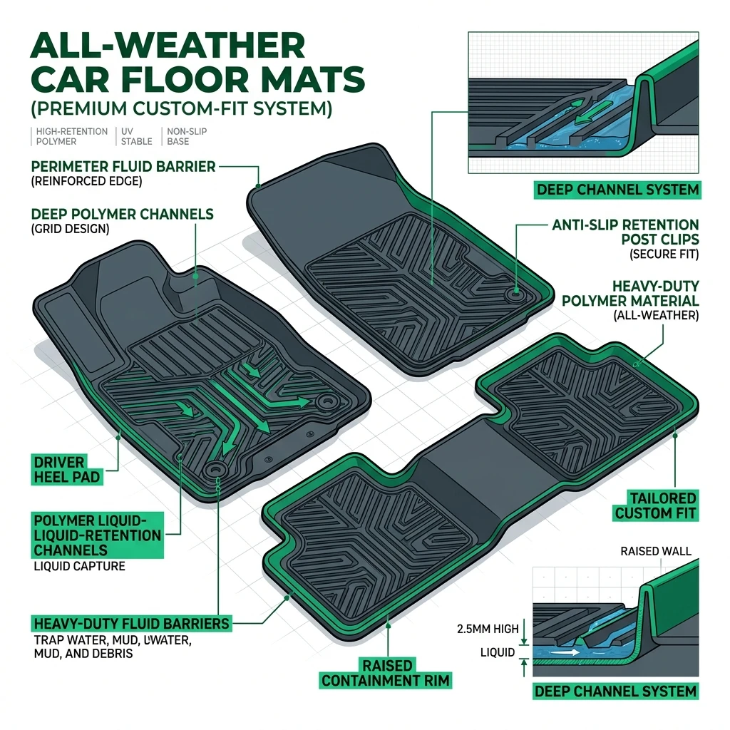 Evaluating Polymer Liquid-Retention Channels in All-Weather Custom Car Floor Mats: Heavy-Duty Fluid Contaminant Barriers (2026)